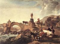 Nicolaes Berchem - Italian Landscape With Bridge